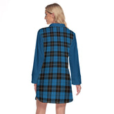 Ramsay Blue Ancient Tartan Women's Lapel Shirt Dress With Long Sleeve